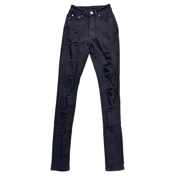 BOB Jeans - Black High Waist Distressed Skinny Stretch Jeans - Size 0 - Picture 1 of 9
